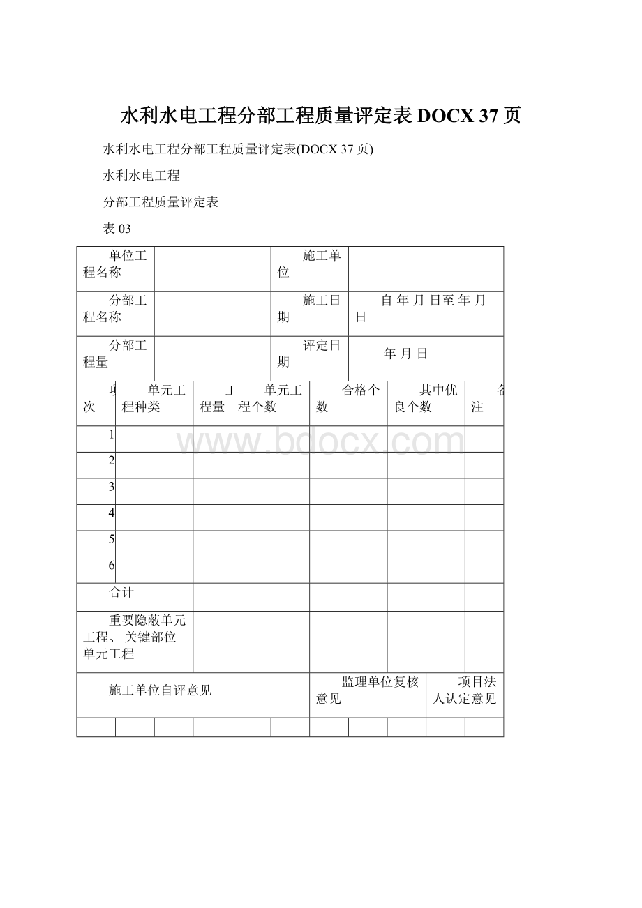 水利水电工程分部工程质量评定表DOCX 37页.docx