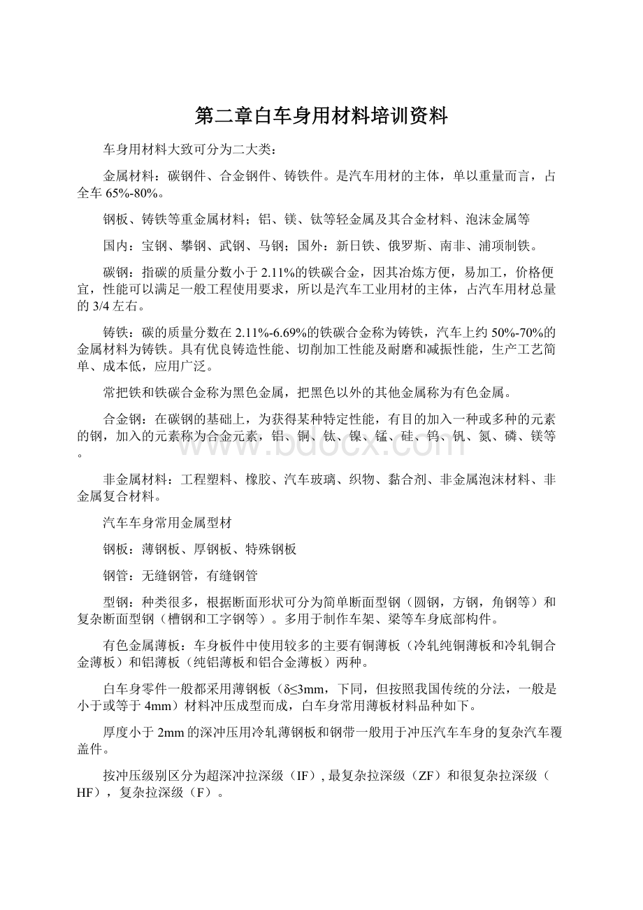 第二章白车身用材料培训资料.docx