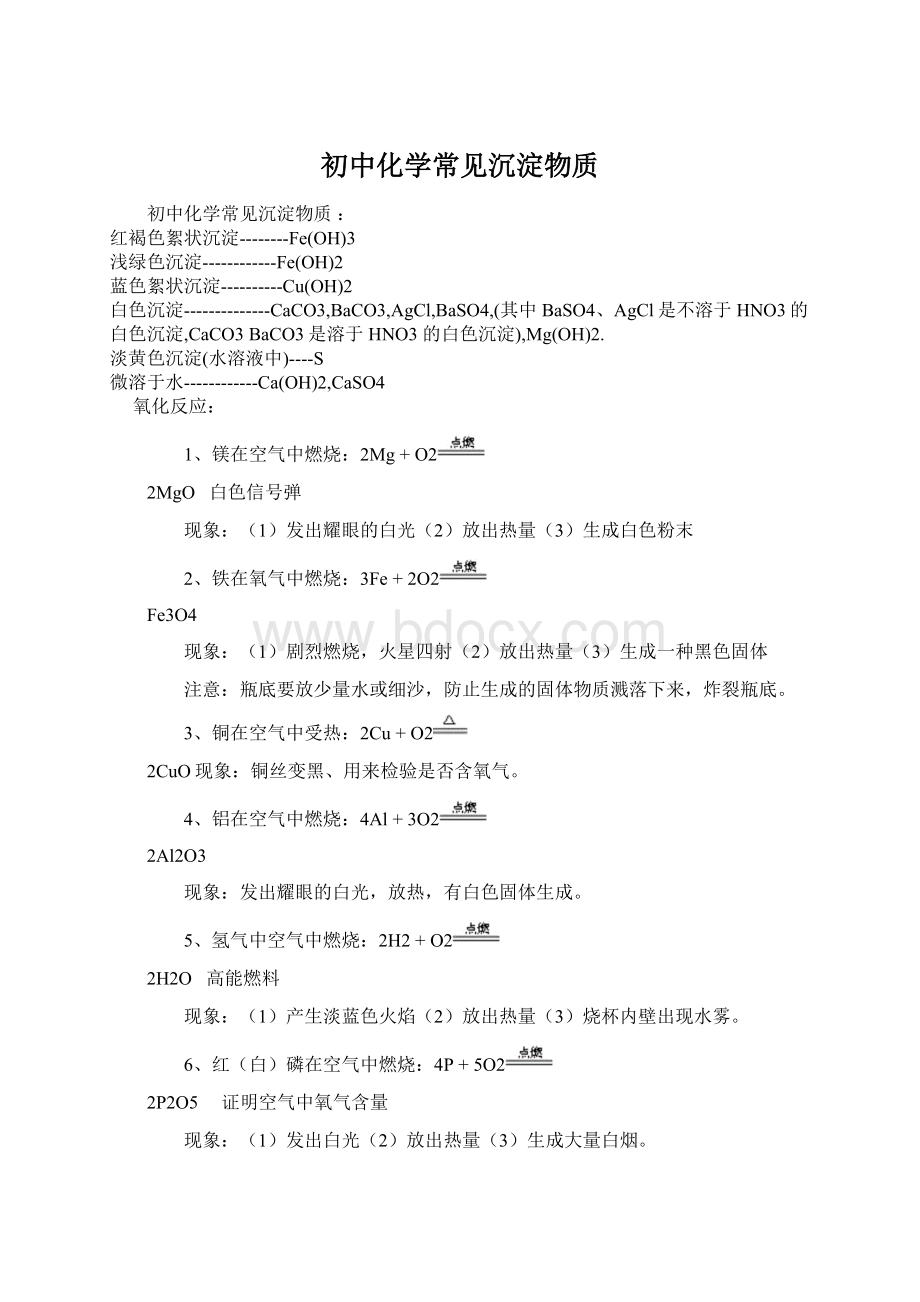 初中化学常见沉淀物质.docx