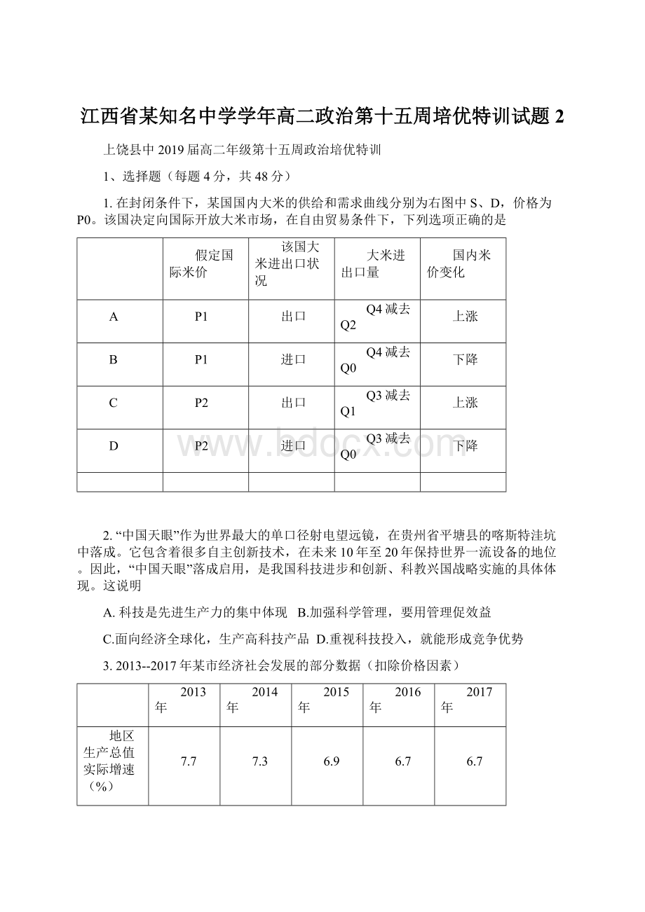 江西省某知名中学学年高二政治第十五周培优特训试题2Word格式文档下载.docx_第1页