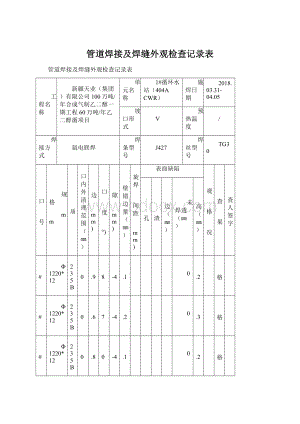 管道焊接及焊缝外观检查记录表.docx