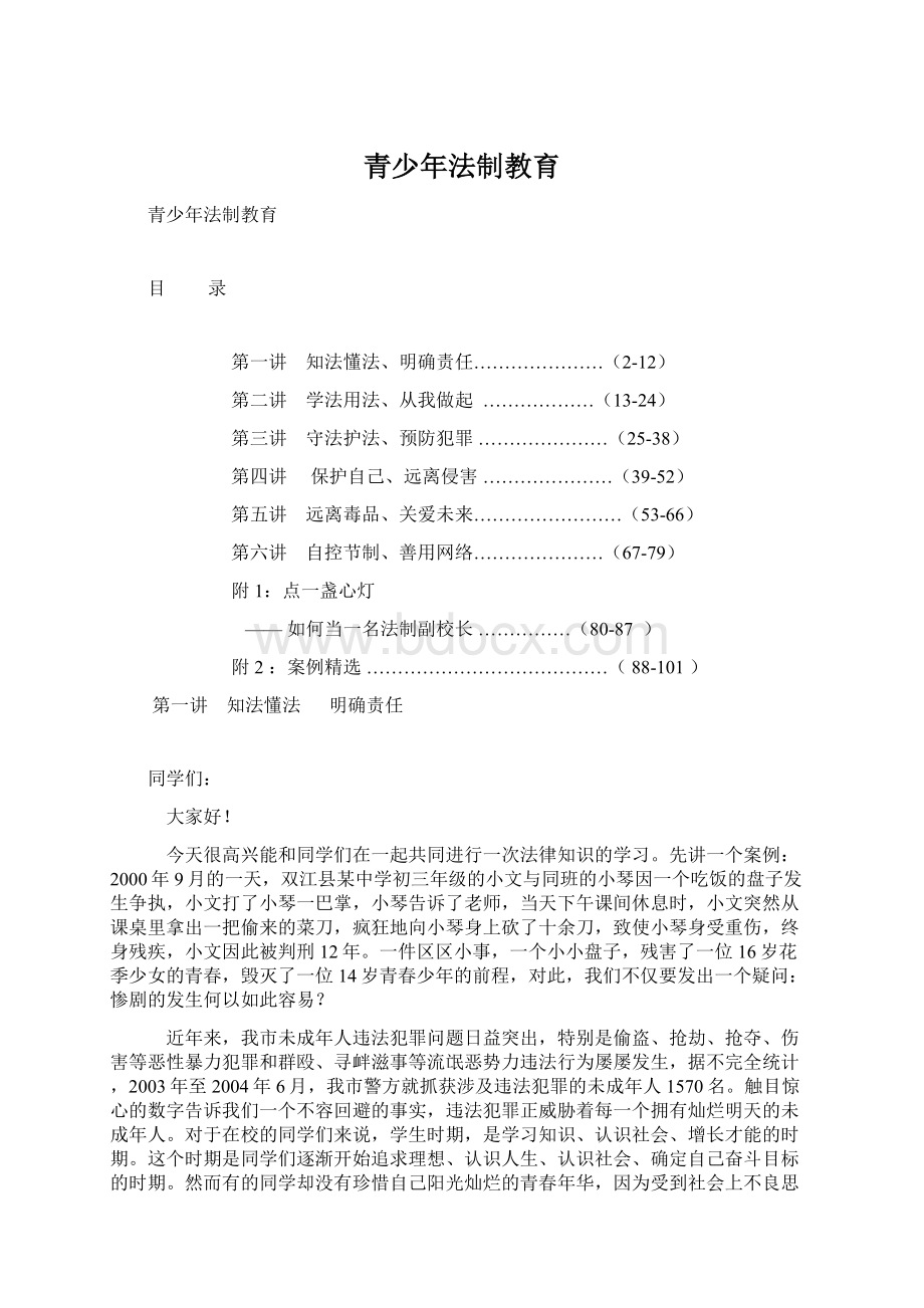 青少年法制教育Word格式.docx