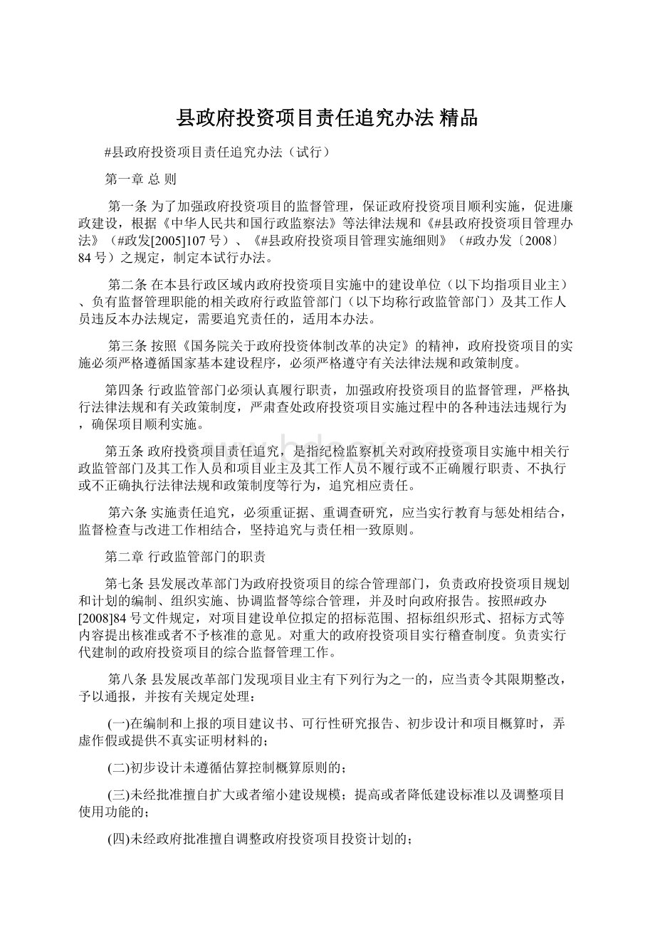 县政府投资项目责任追究办法 精品.docx_第1页