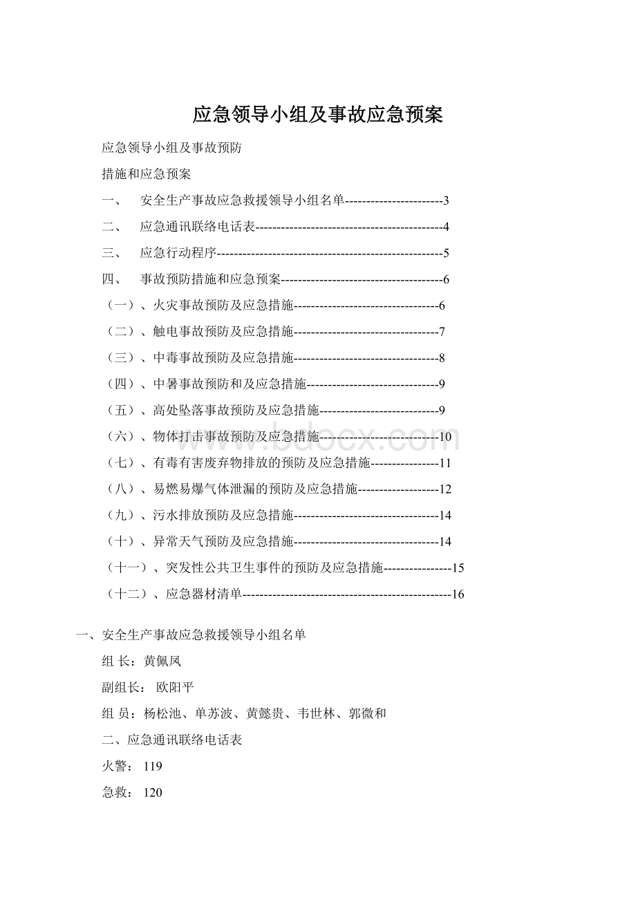 应急领导小组及事故应急预案.docx