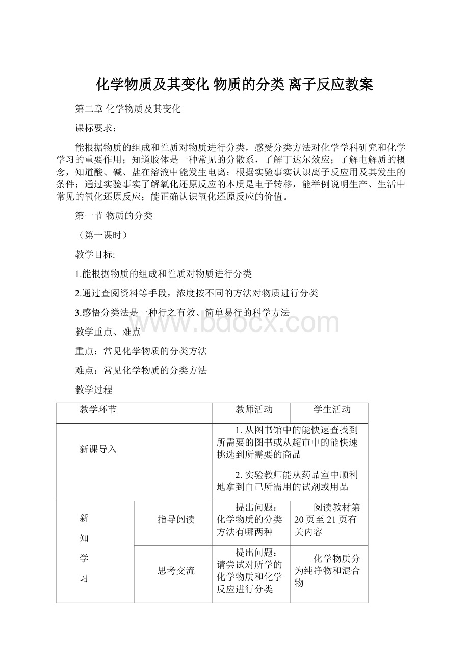 化学物质及其变化 物质的分类 离子反应教案.docx_第1页