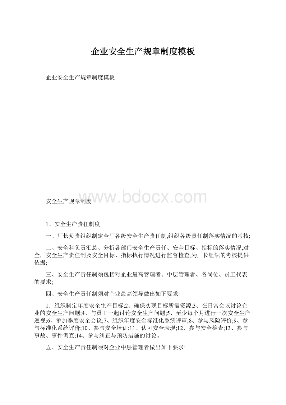 企业安全生产规章制度模板文档格式.docx