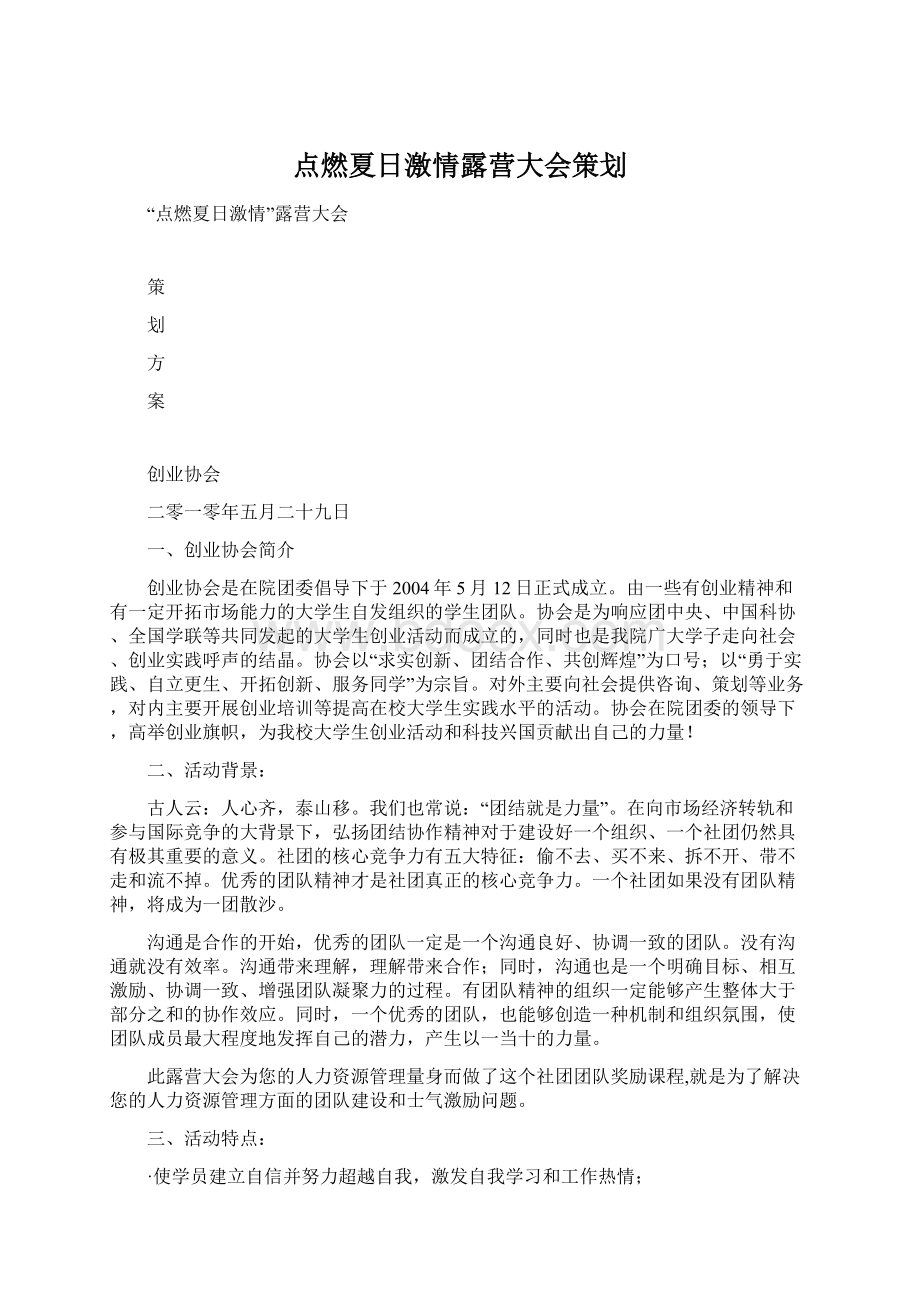 点燃夏日激情露营大会策划Word格式文档下载.docx