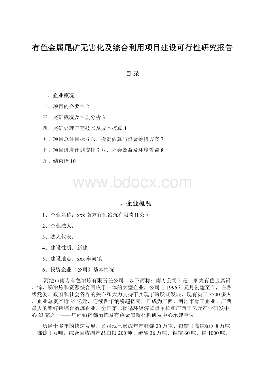 有色金属尾矿无害化及综合利用项目建设可行性研究报告.docx