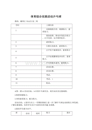 体育综合实践活动乒乓球Word下载.docx