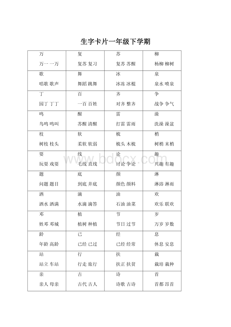 生字卡片一年级下学期Word格式.docx_第1页