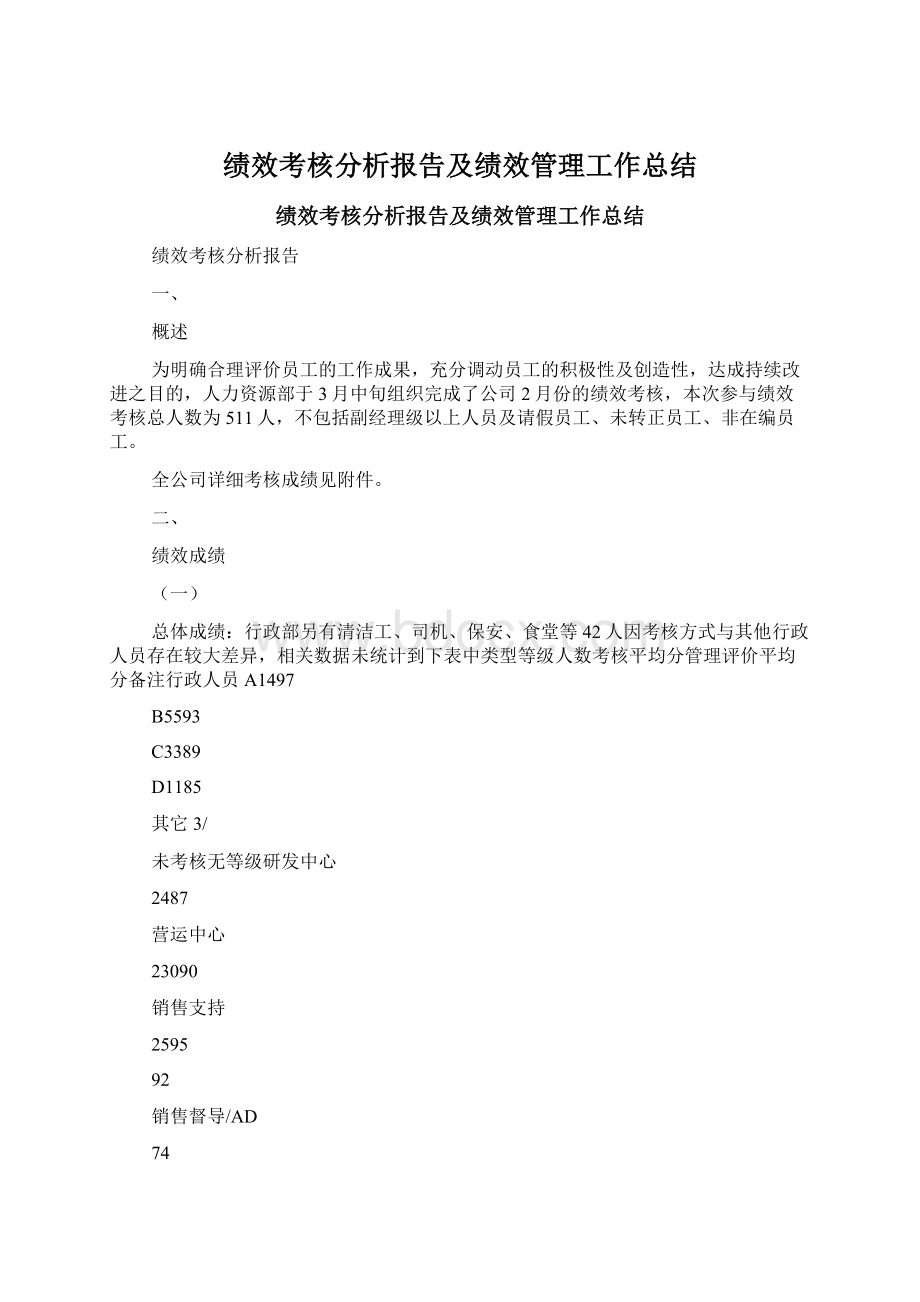 绩效考核分析报告及绩效管理工作总结Word格式文档下载.docx_第1页