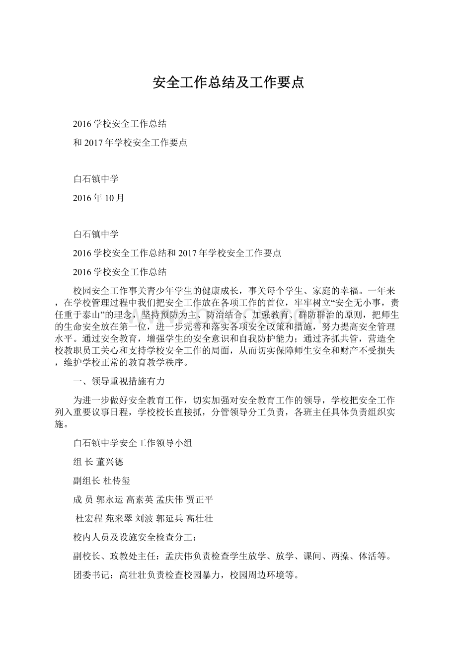 安全工作总结及工作要点.docx