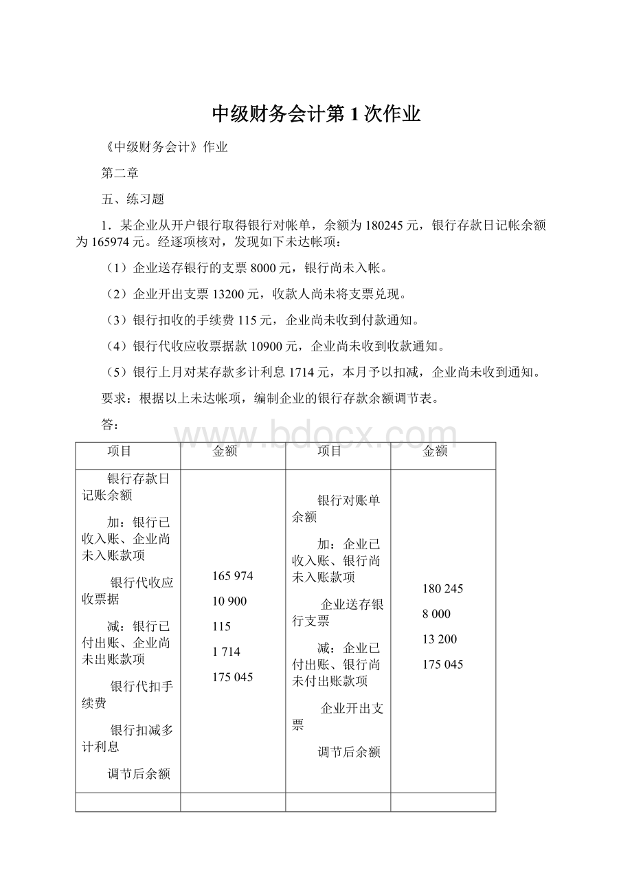 中级财务会计第1次作业Word文档下载推荐.docx_第1页