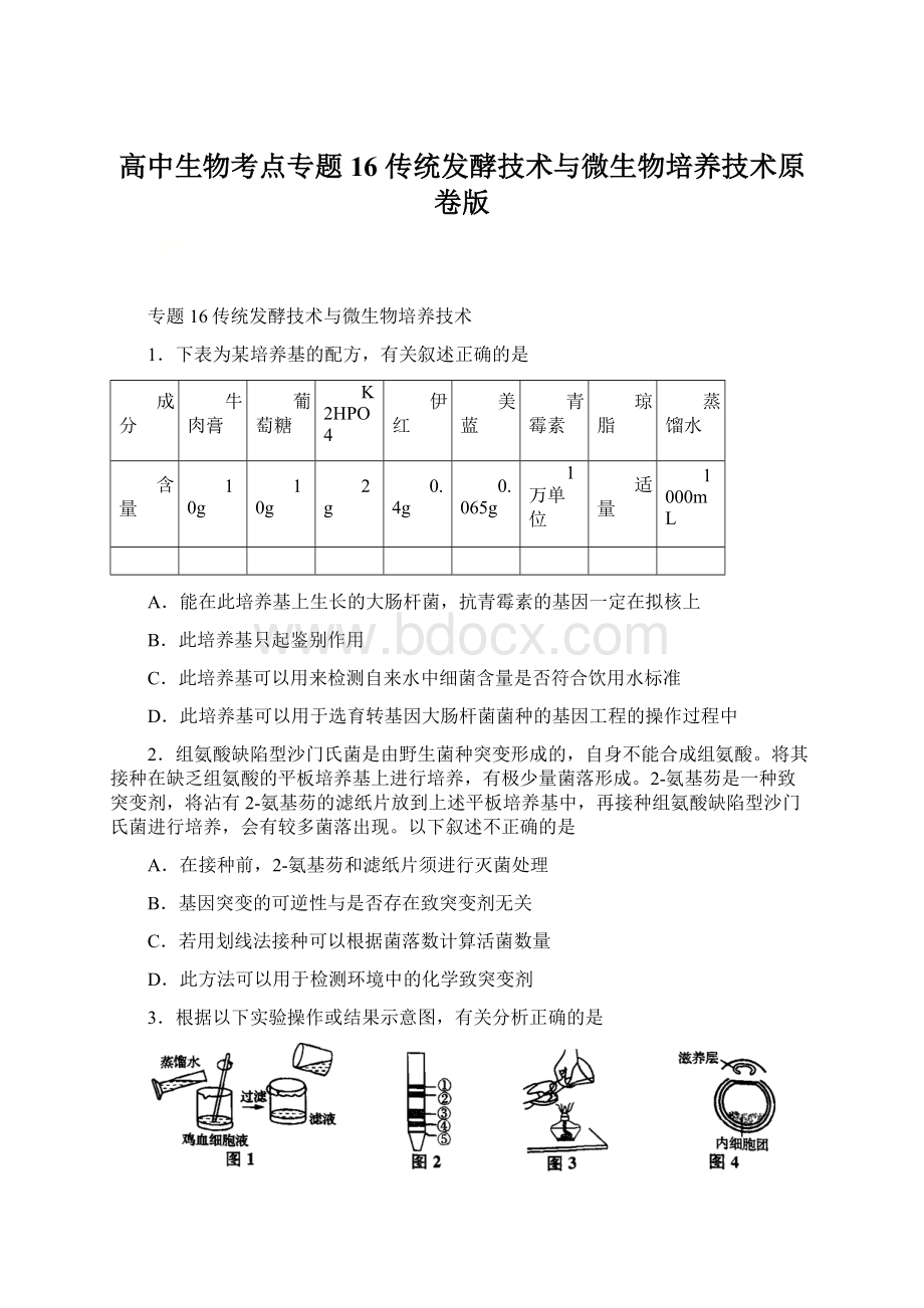 高中生物考点专题16 传统发酵技术与微生物培养技术原卷版Word文档格式.docx_第1页