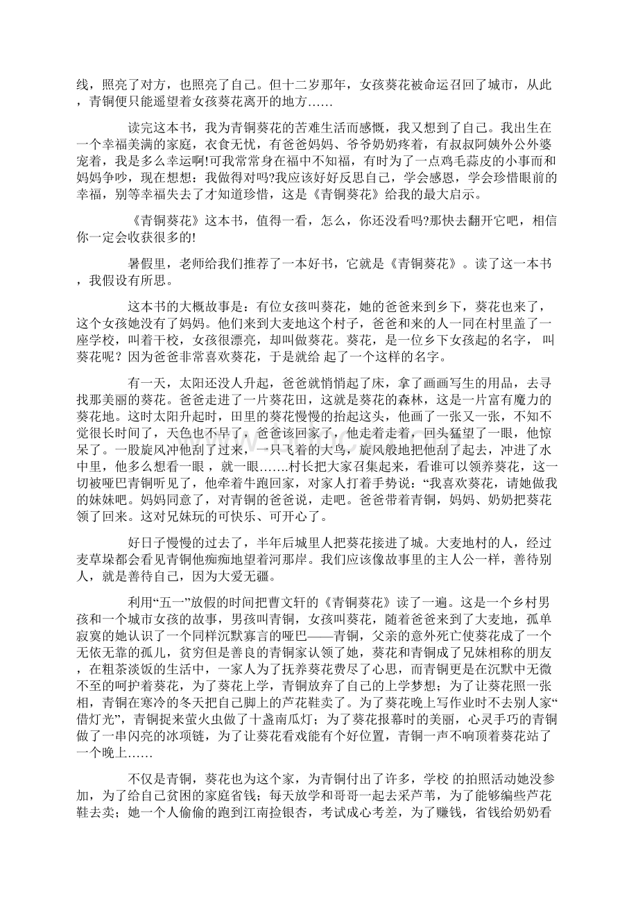 《青铜葵花》读后感集锦10篇Word文档下载推荐.docx_第2页