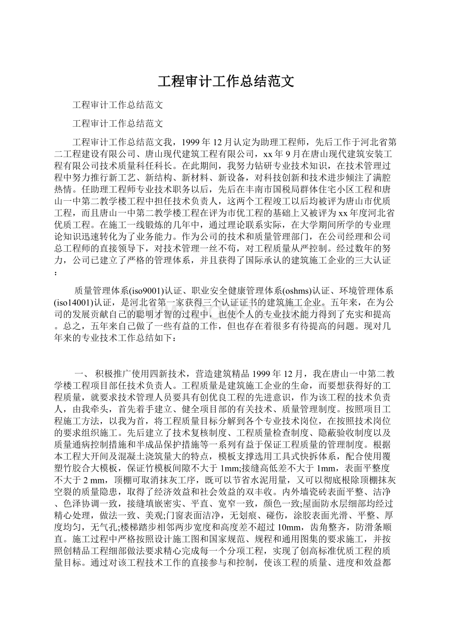 工程审计工作总结范文.docx