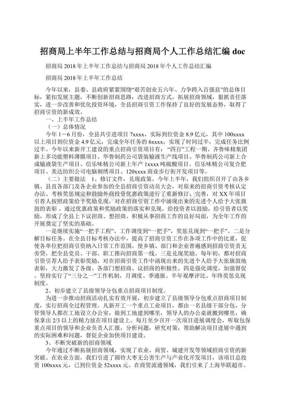 招商局上半年工作总结与招商局个人工作总结汇编doc.docx