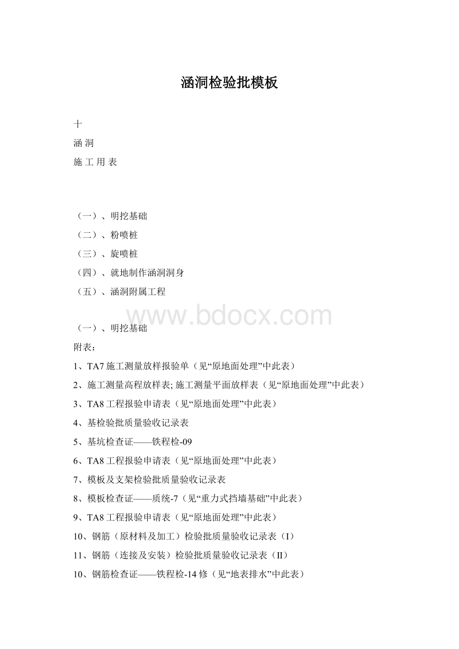 涵洞检验批模板Word下载.docx