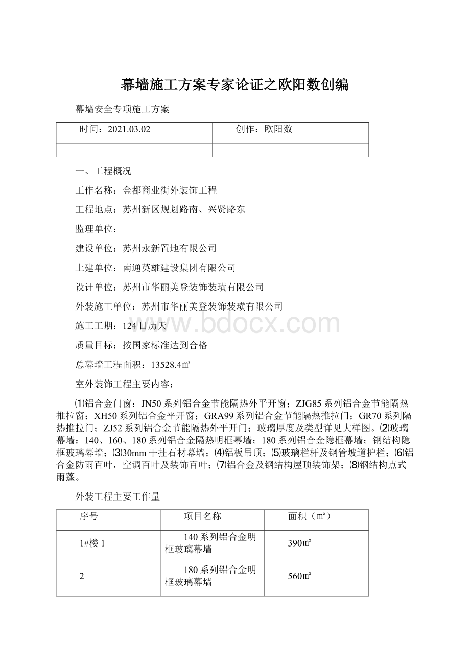 幕墙施工方案专家论证之欧阳数创编Word文档格式.docx