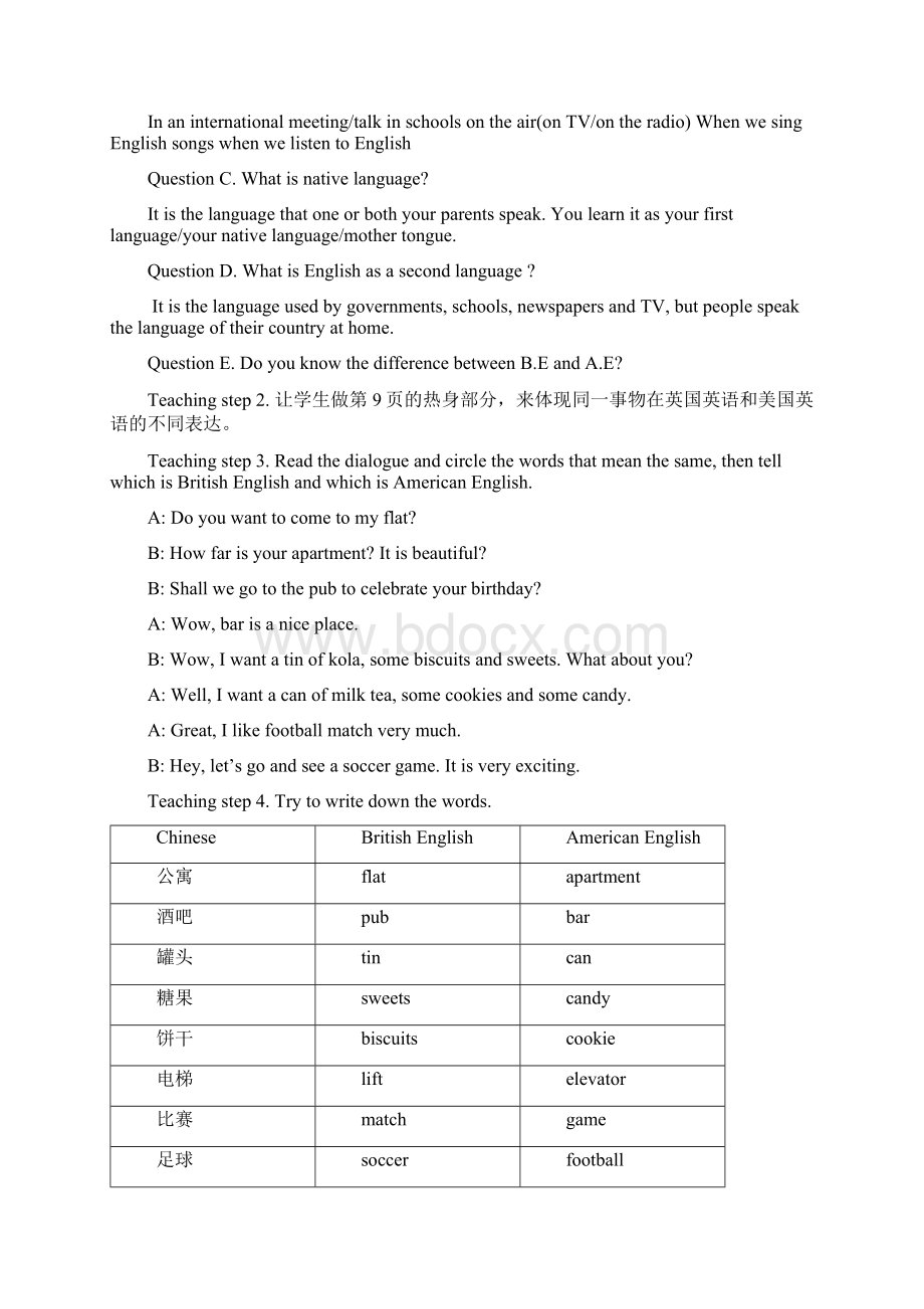 Unit 2 English around the world教案新部编本Word格式文档下载.docx_第3页