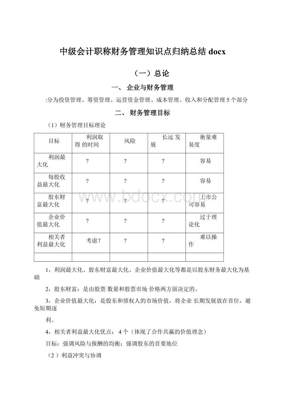 中级会计职称财务管理知识点归纳总结docx.docx