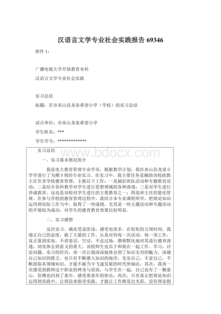 汉语言文学专业社会实践报告69346.docx