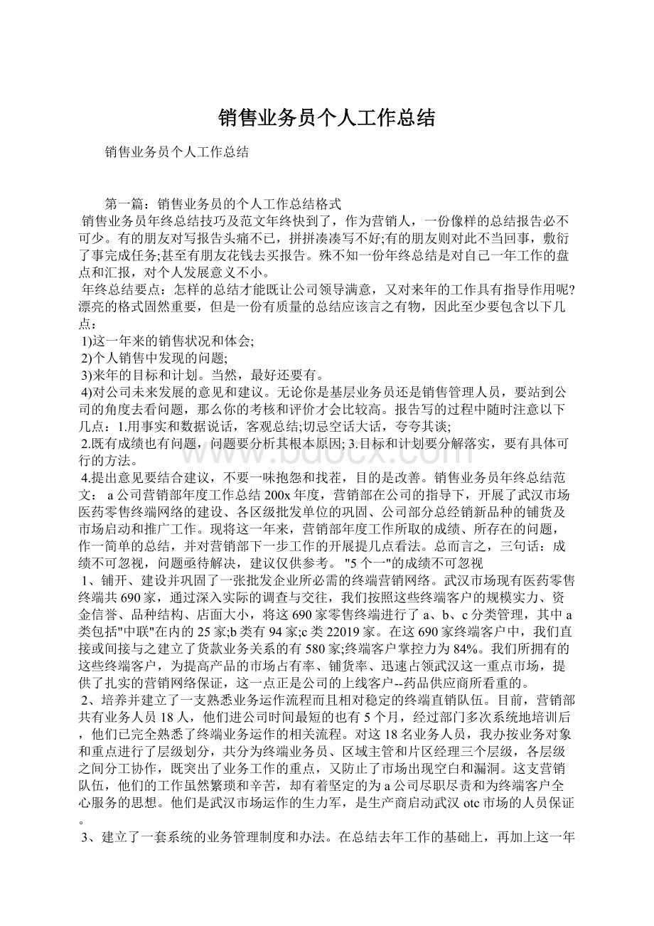 销售业务员个人工作总结Word文档格式.docx