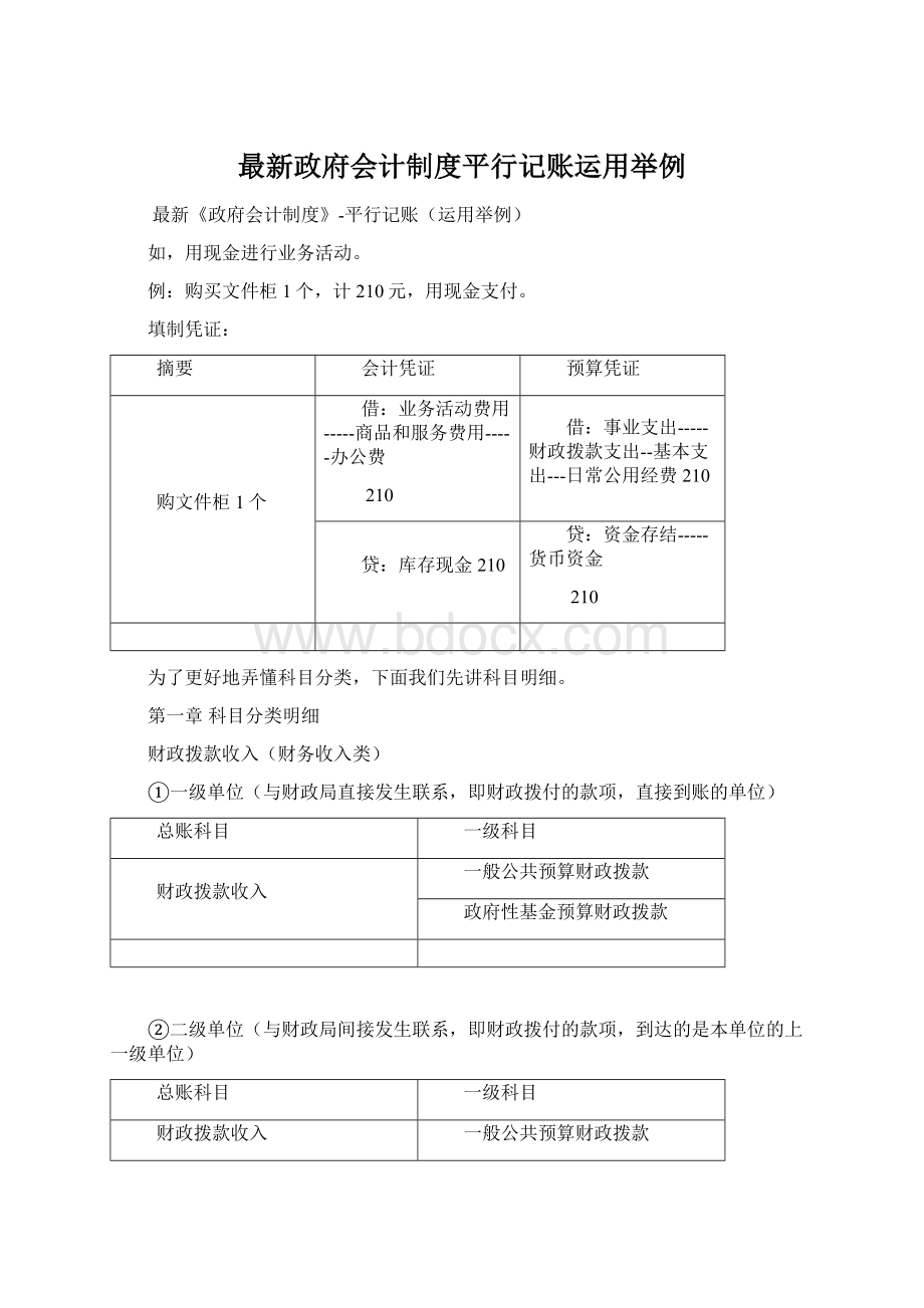 最新政府会计制度平行记账运用举例Word格式.docx_第1页