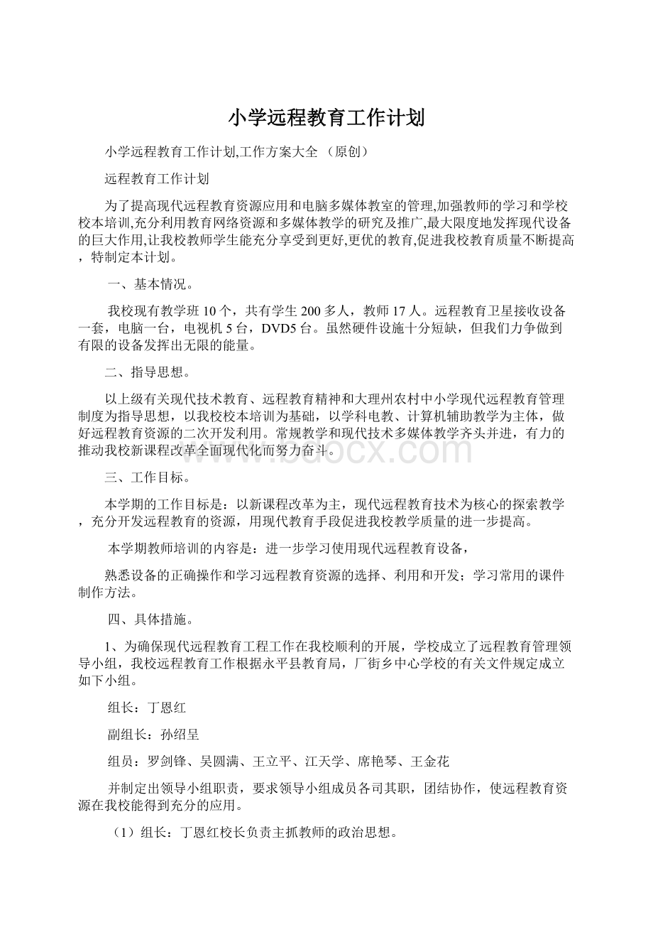 小学远程教育工作计划Word格式文档下载.docx