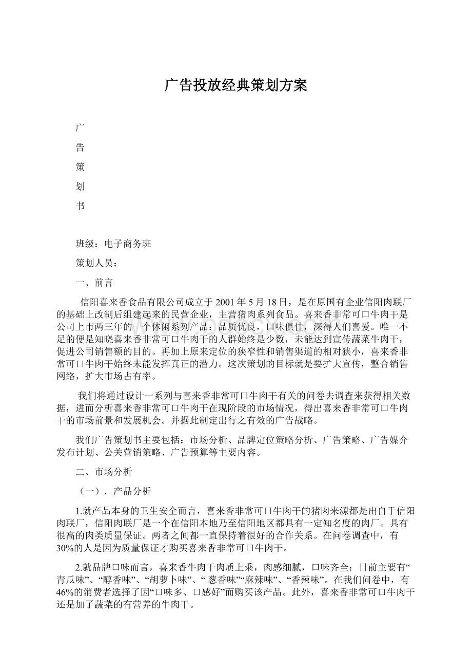 广告投放经典策划方案Word下载.docx