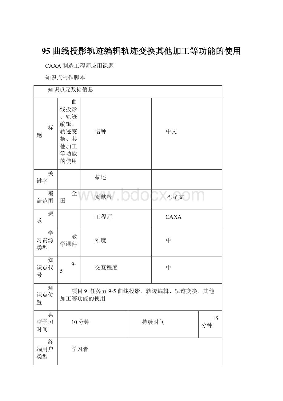 95 曲线投影轨迹编辑轨迹变换其他加工等功能的使用.docx