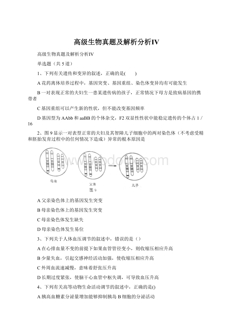 高级生物真题及解析分析ⅣWord格式文档下载.docx