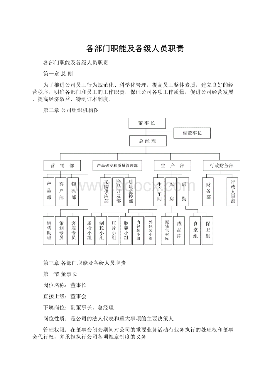 各部门职能及各级人员职责Word格式.docx_第1页