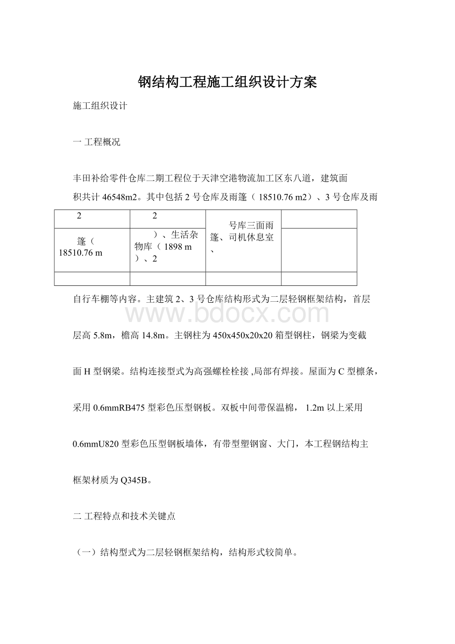 钢结构工程施工组织设计方案文档格式.docx