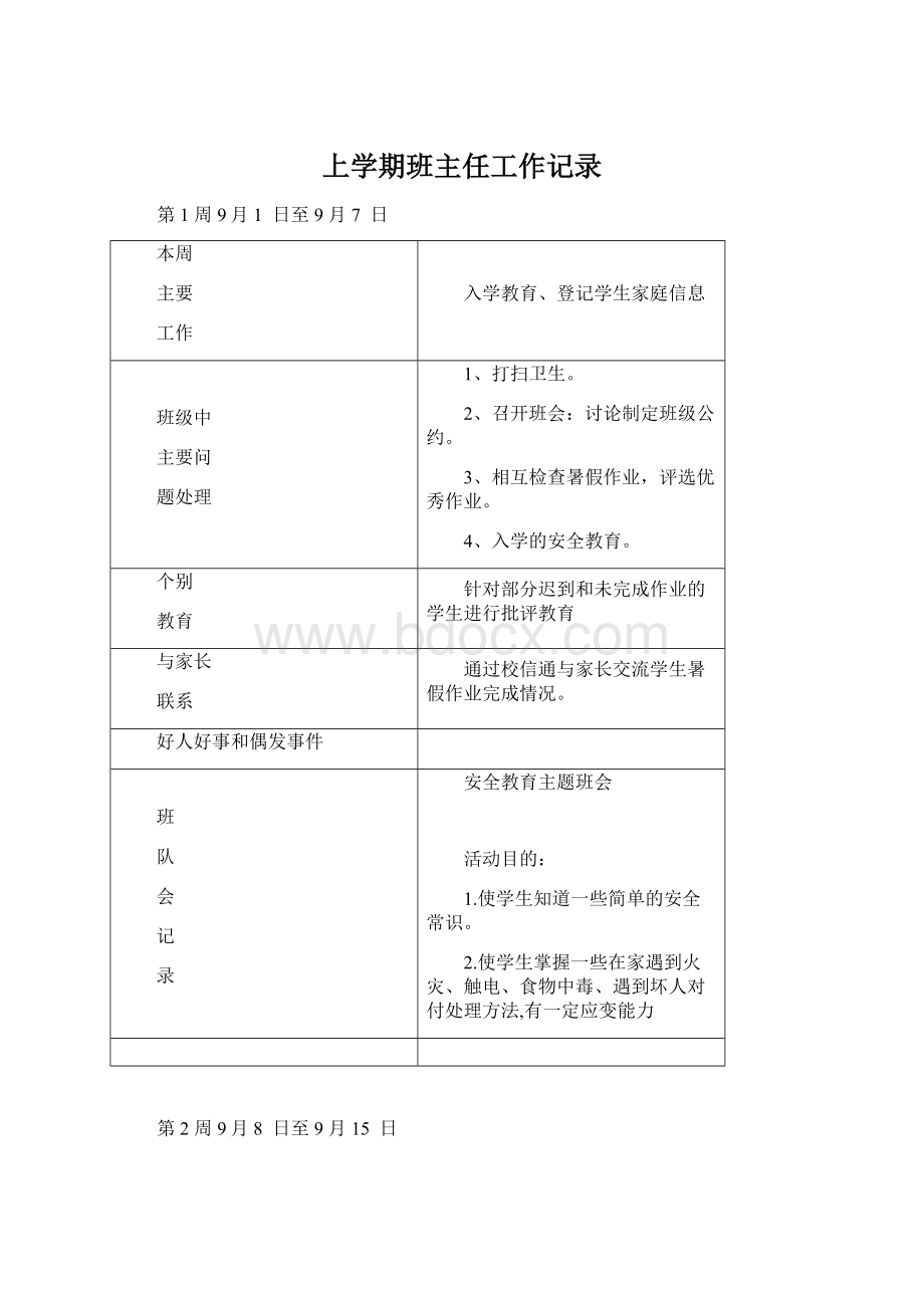 上学期班主任工作记录.docx_第1页