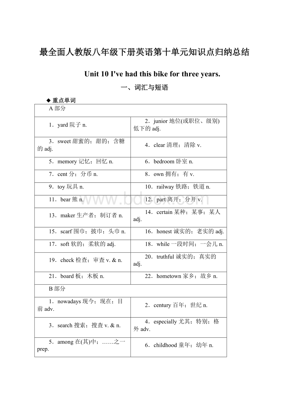 最全面人教版八年级下册英语第十单元知识点归纳总结.docx