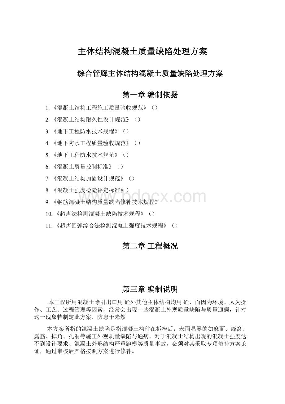 主体结构混凝土质量缺陷处理方案文档格式.docx