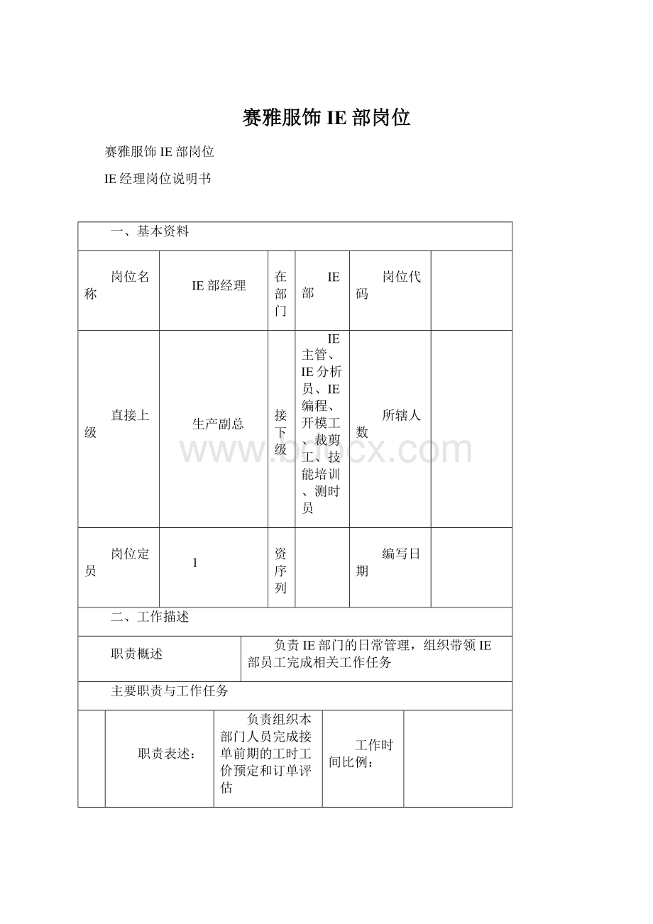 赛雅服饰IE部岗位Word格式文档下载.docx