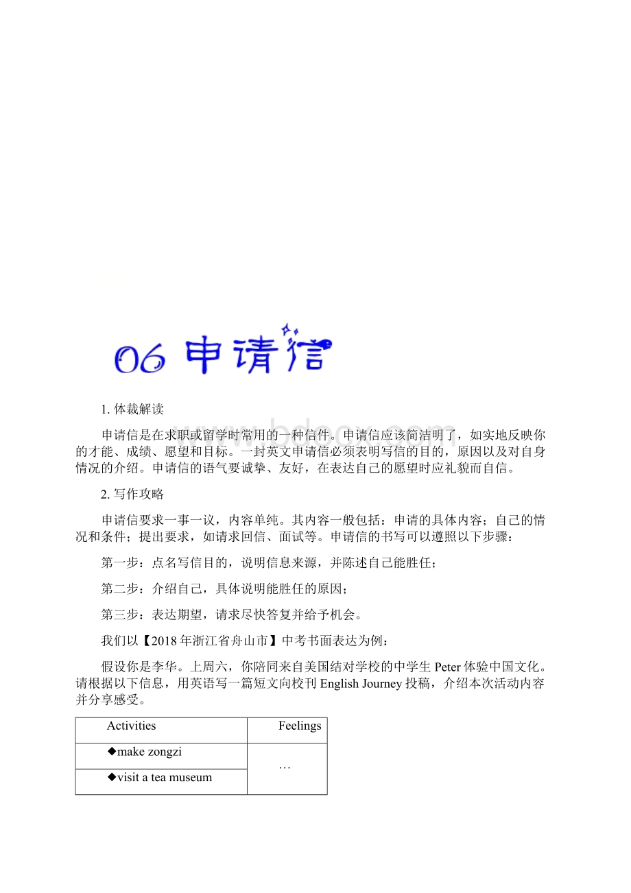 中考英语书面表达万能模板万能模板06 申请信.docx_第2页