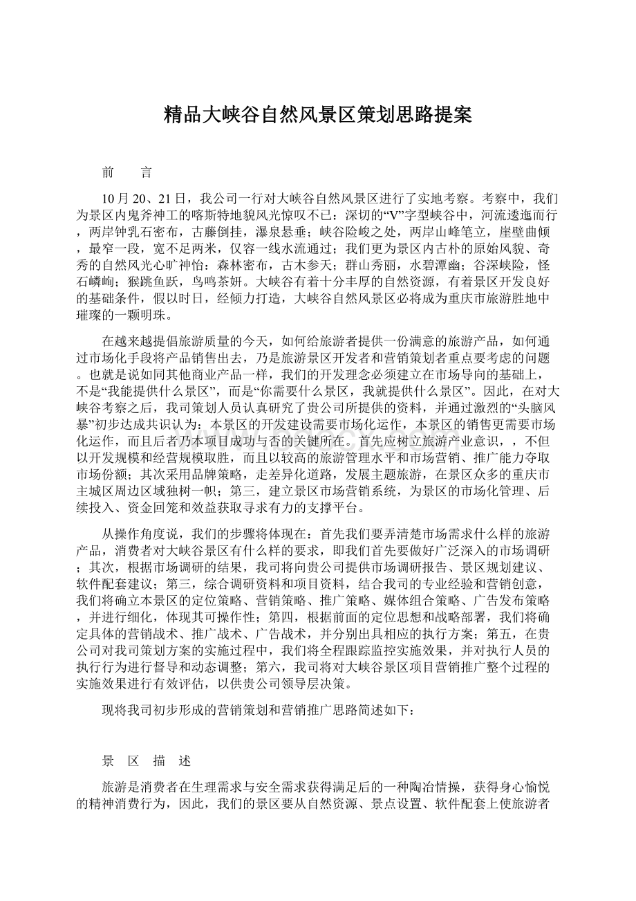 精品大峡谷自然风景区策划思路提案Word文档格式.docx