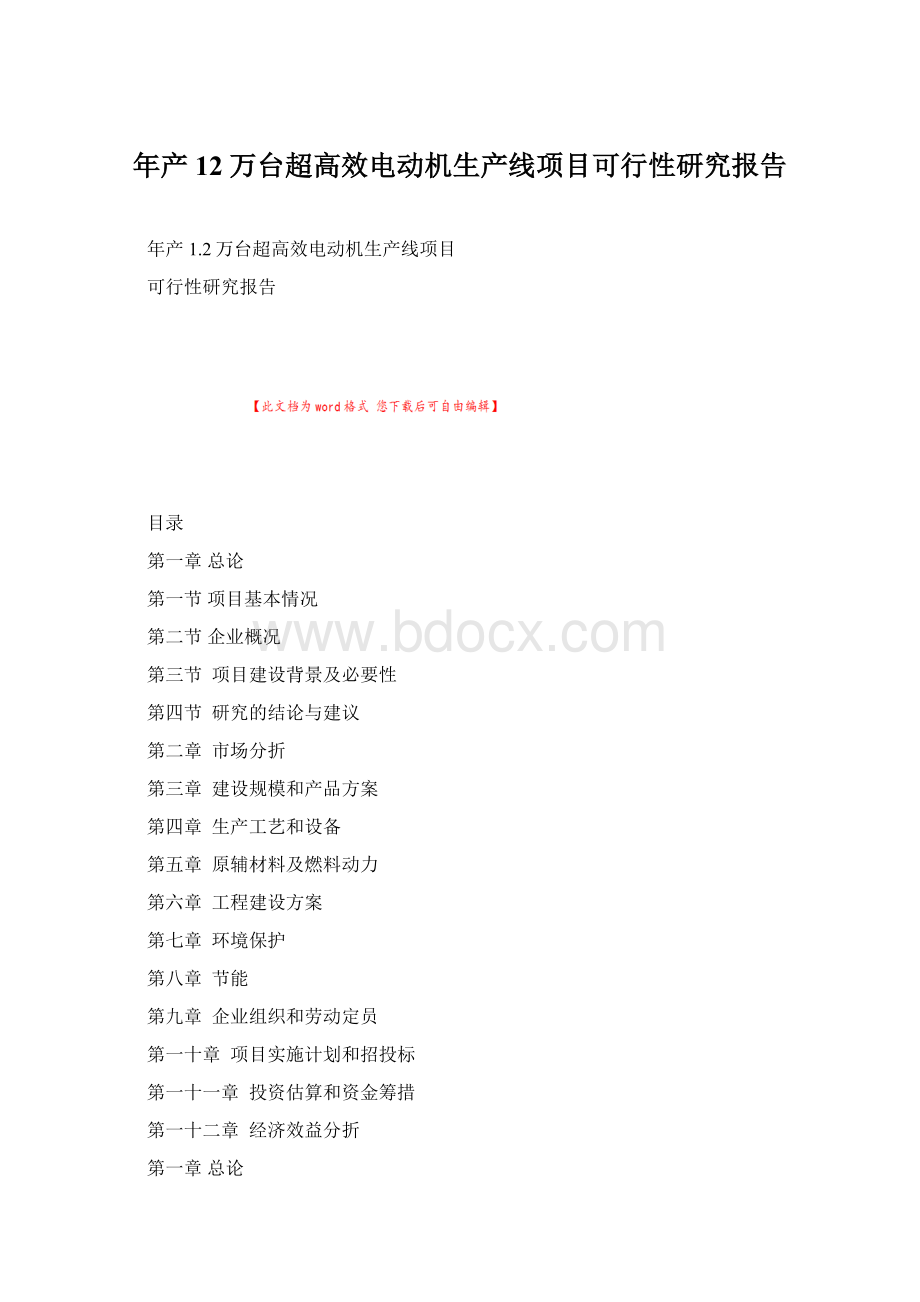 年产12万台超高效电动机生产线项目可行性研究报告Word文件下载.docx_第1页