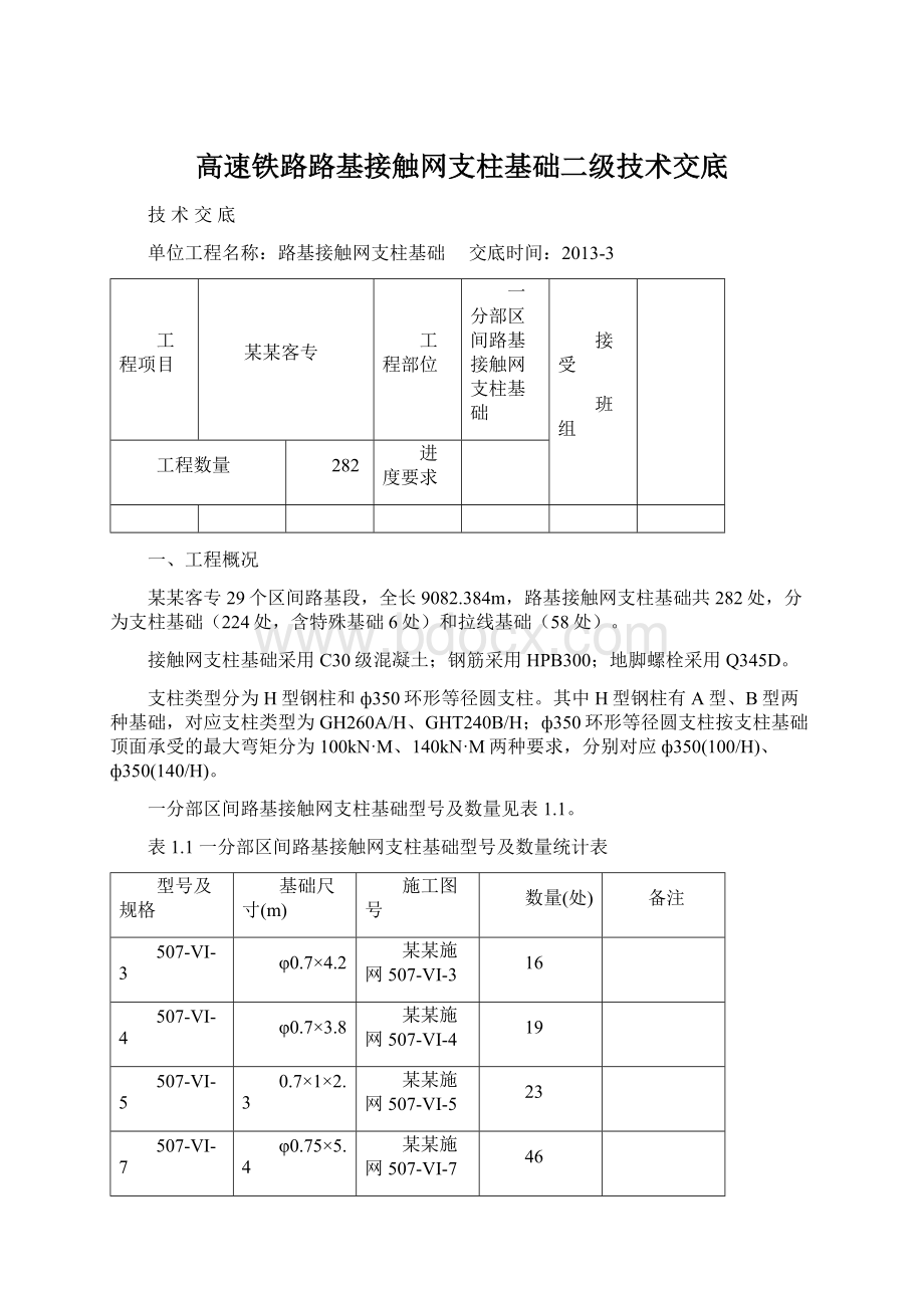 高速铁路路基接触网支柱基础二级技术交底Word格式文档下载.docx_第1页