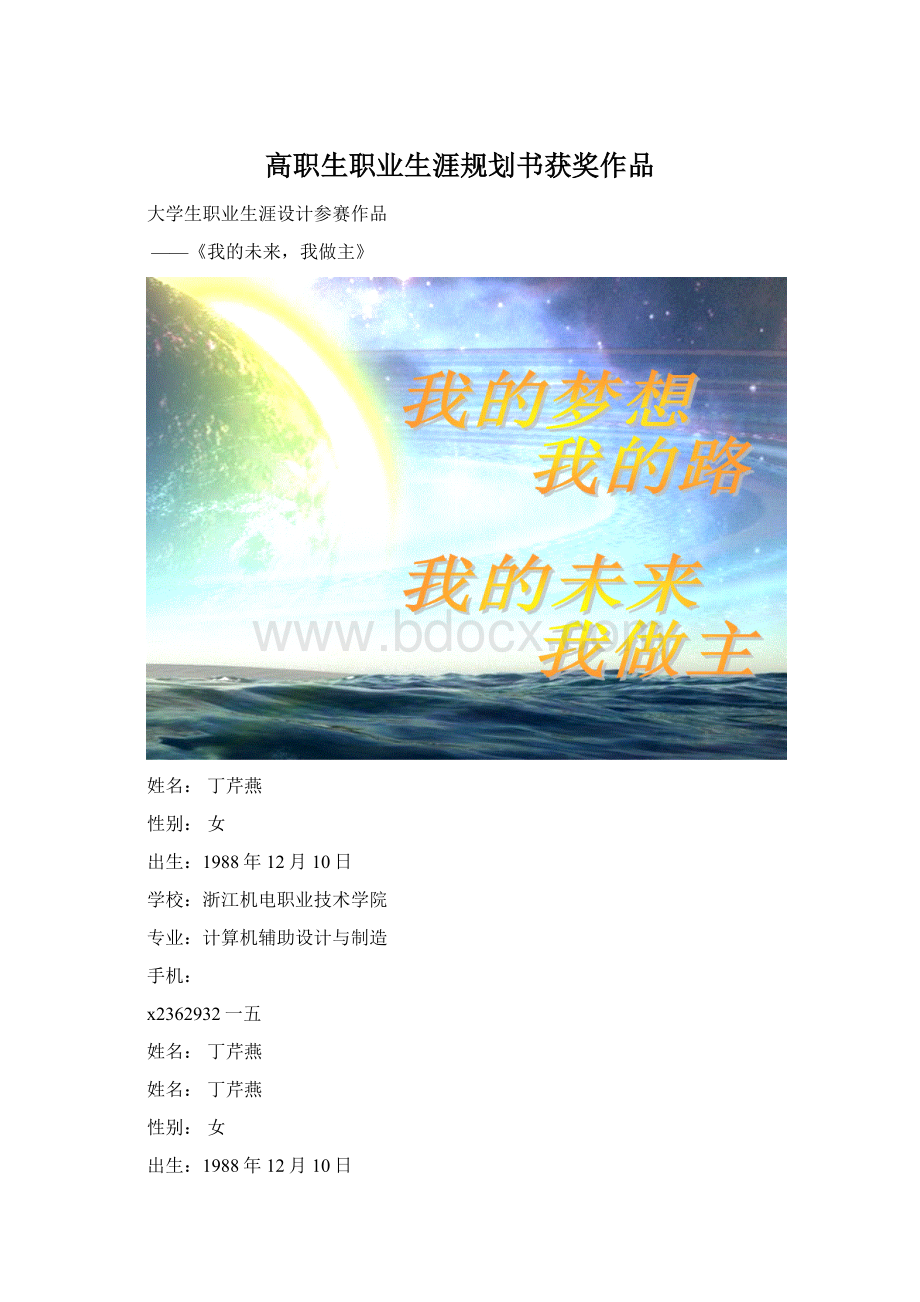 高职生职业生涯规划书获奖作品文档格式.docx