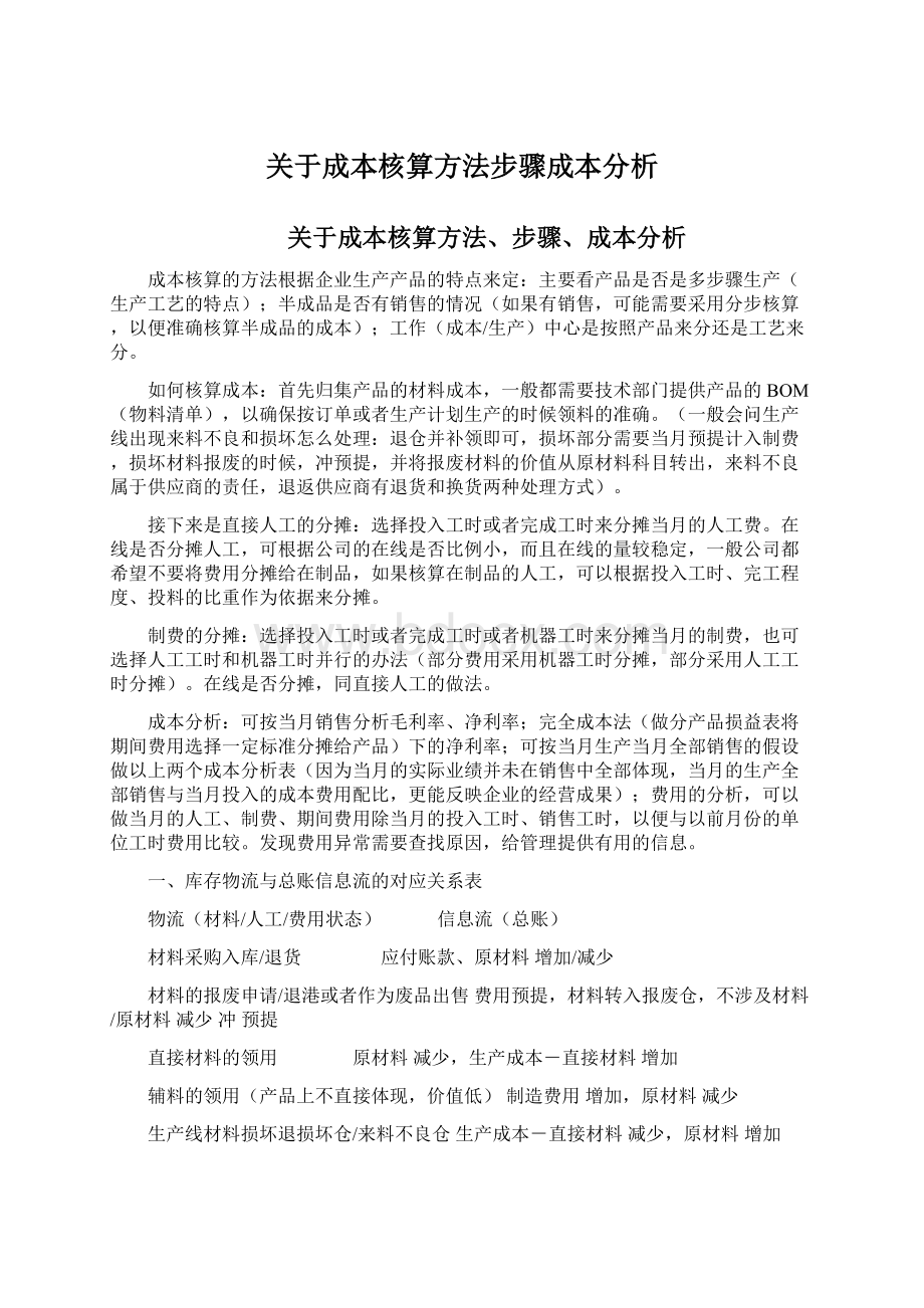 关于成本核算方法步骤成本分析Word格式文档下载.docx