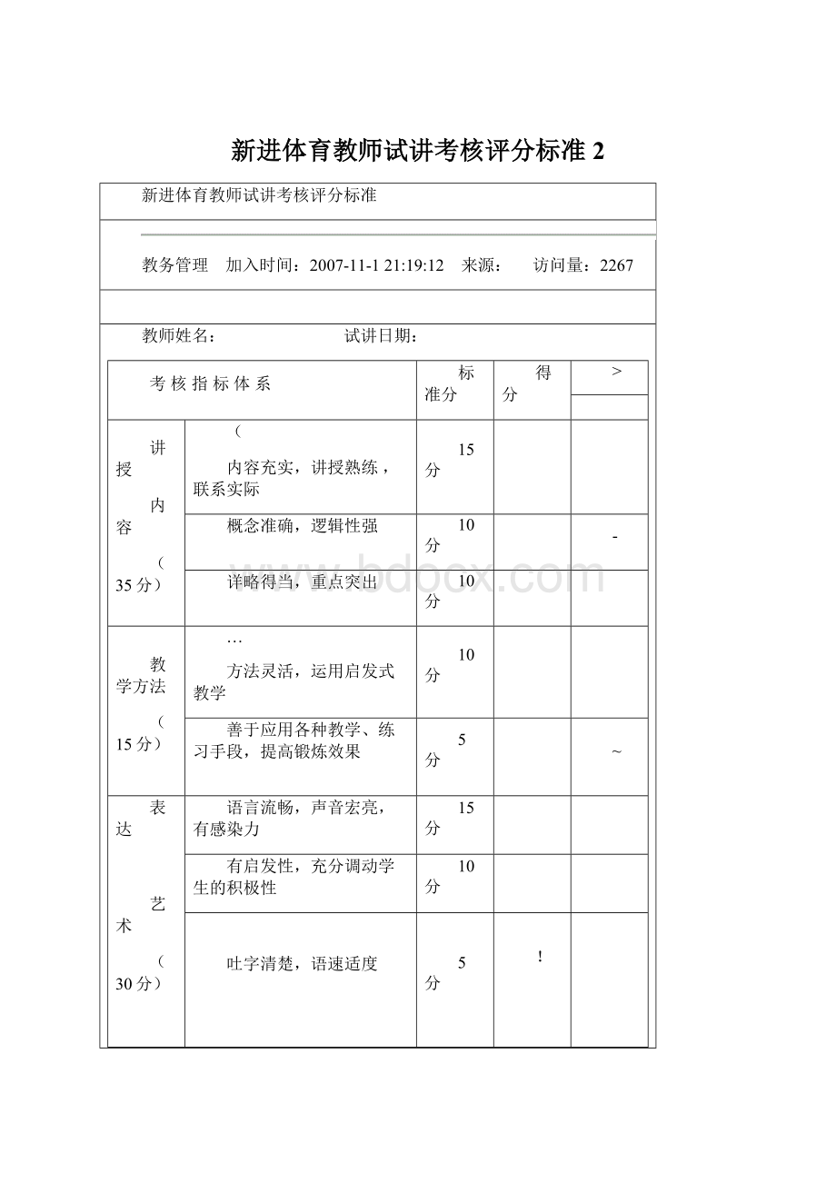 新进体育教师试讲考核评分标准2Word格式文档下载.docx