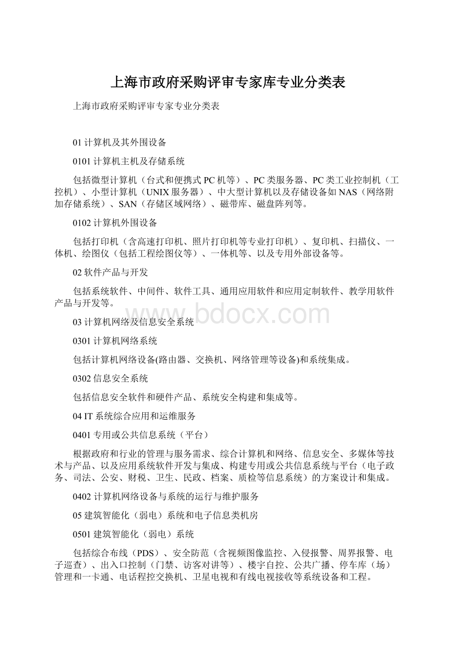 上海市政府采购评审专家库专业分类表.docx_第1页