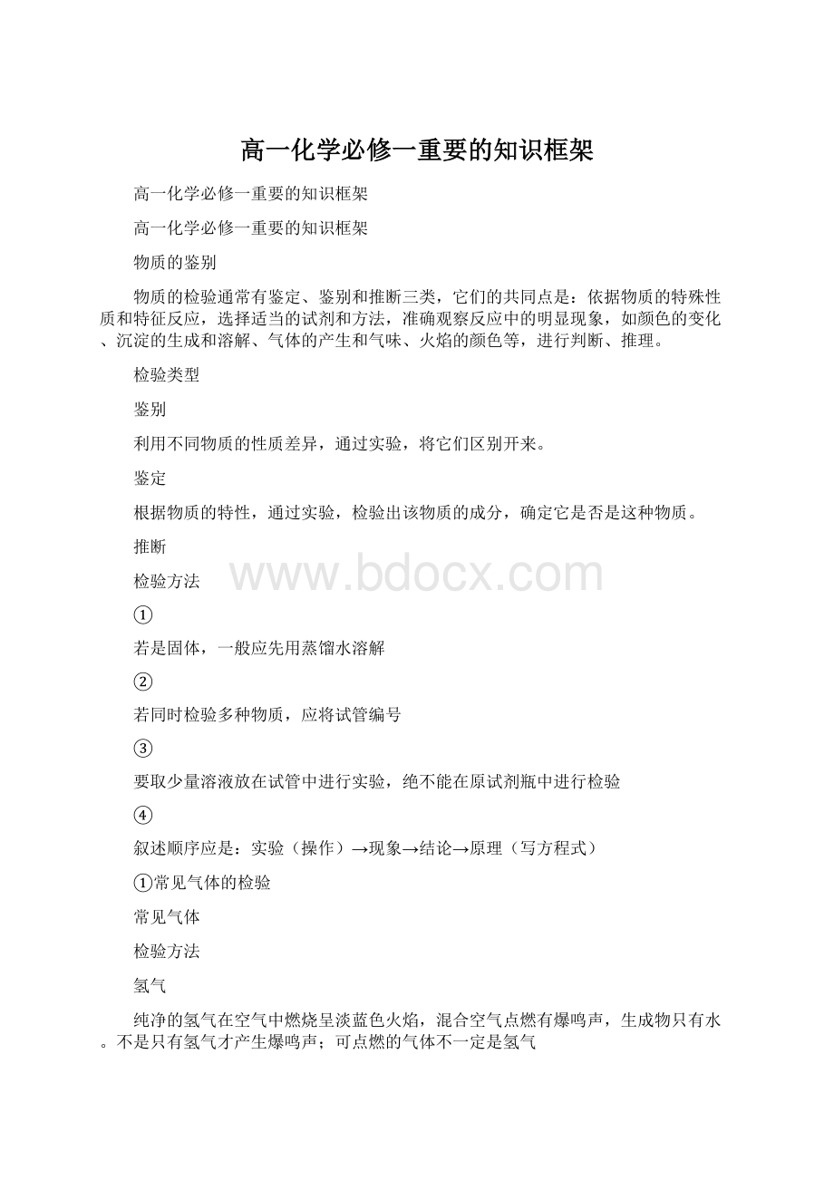 高一化学必修一重要的知识框架Word文档格式.docx_第1页