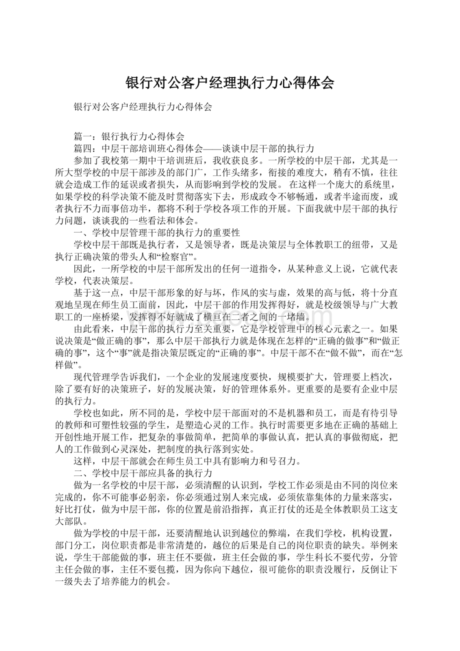 银行对公客户经理执行力心得体会Word文件下载.docx