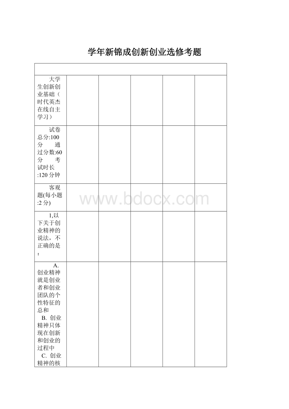 学年新锦成创新创业选修考题.docx