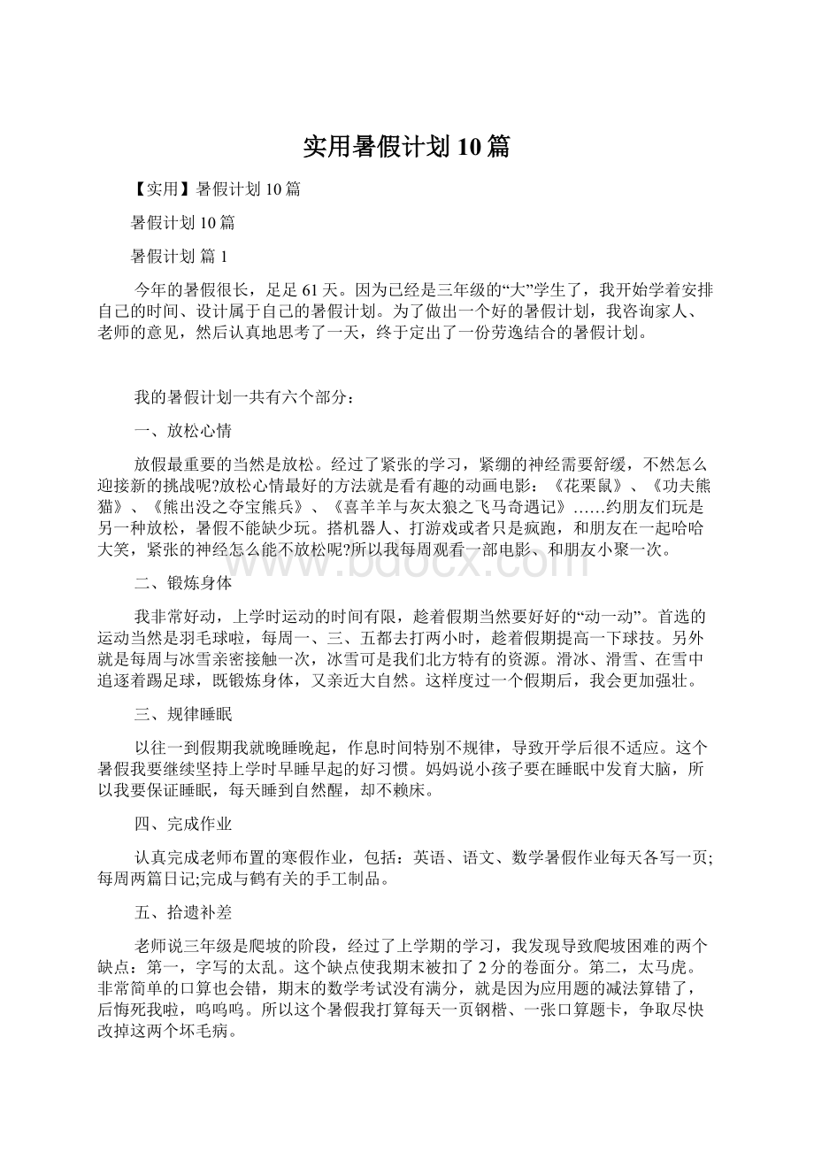 实用暑假计划10篇Word格式.docx